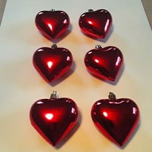 6 Red Heart Ornaments